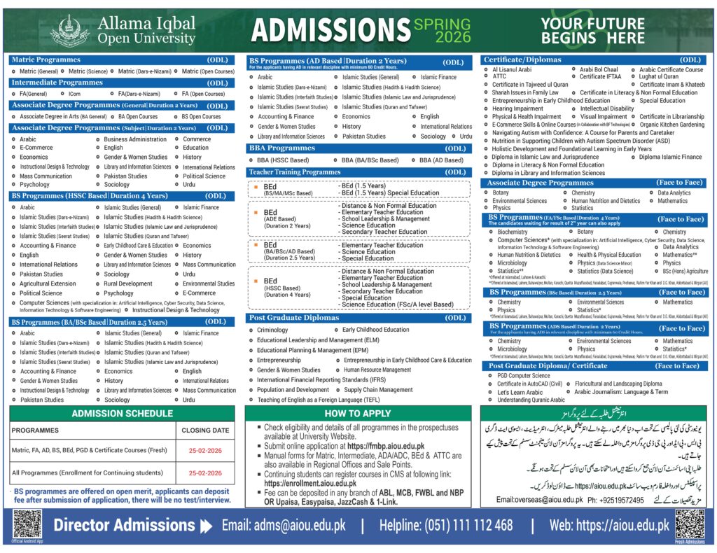 AIOU Online Admission 2026
