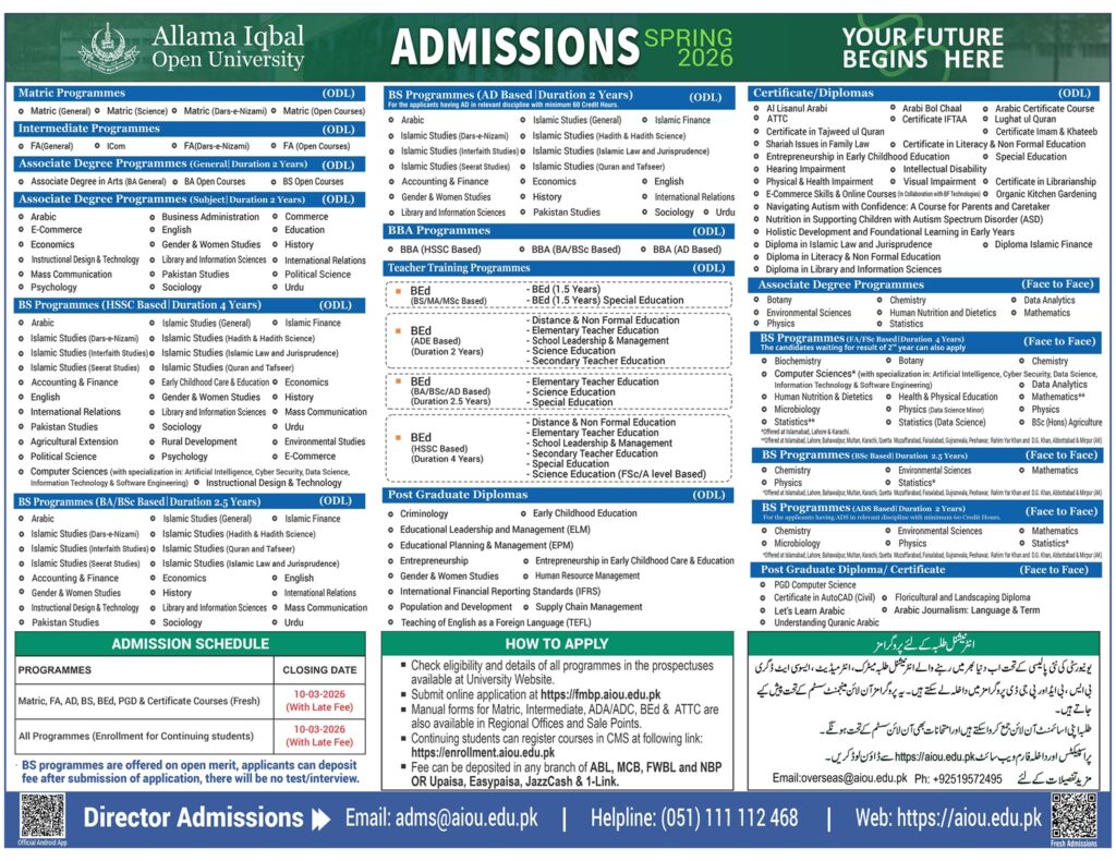 AIOU Online Admission 2026