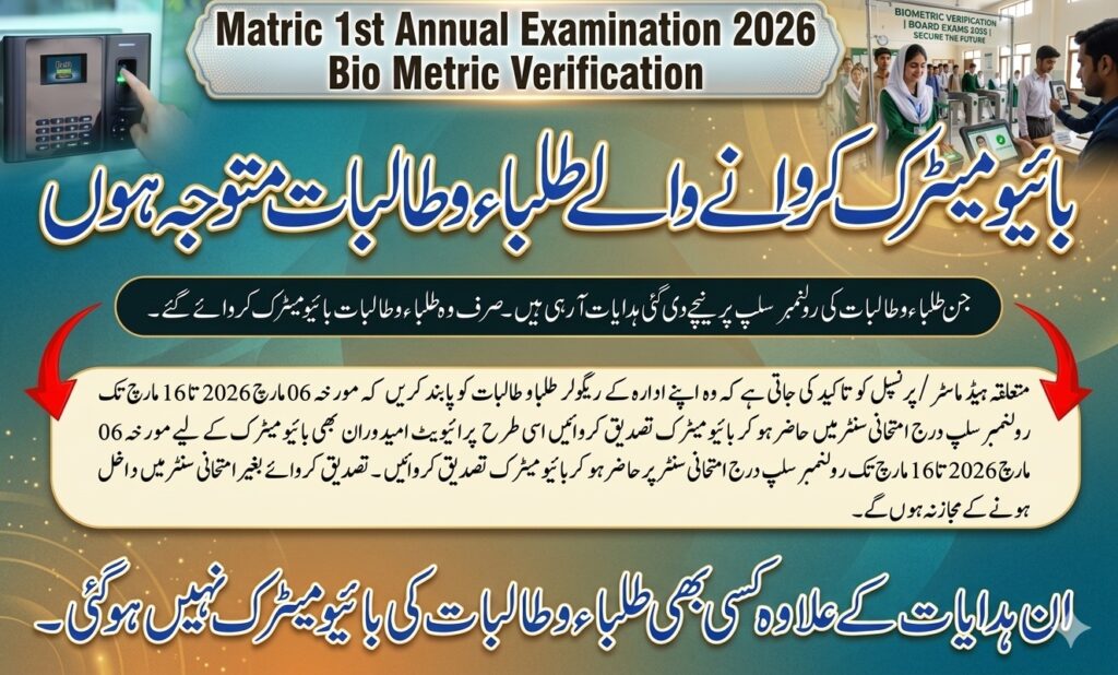 9th Class Roll Number Slip 2026