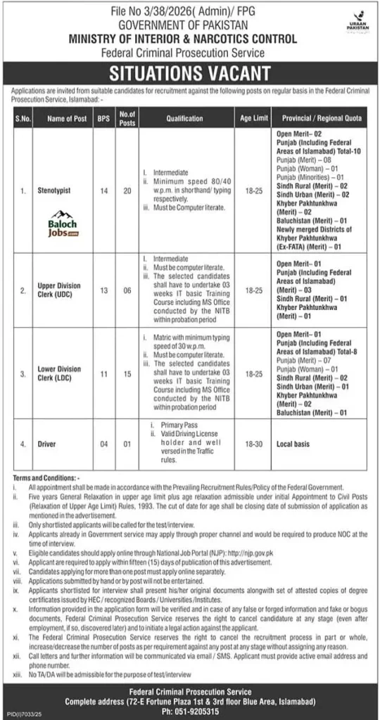 Ministry of Interior Jobs 2026 in Pakistan – Apply Online via NJP for FCPS Islamabad Vacancies