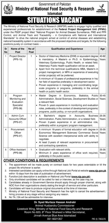 Ministry of National Food Security Jobs 2026