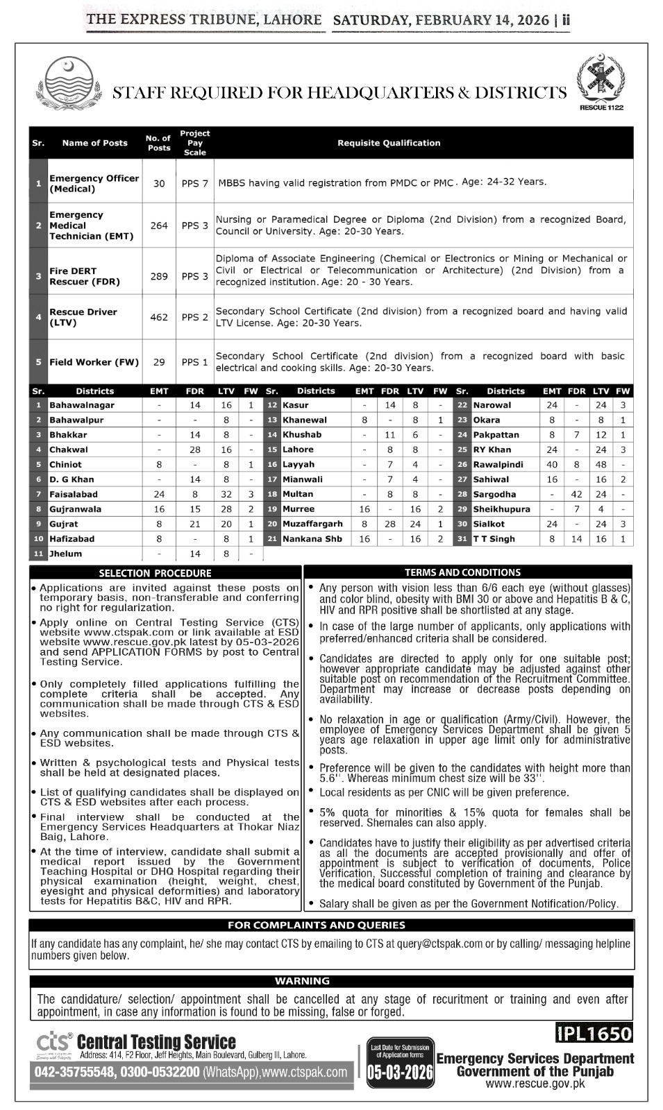 Rescue 1122 EMT Internship 2026 in Punjab