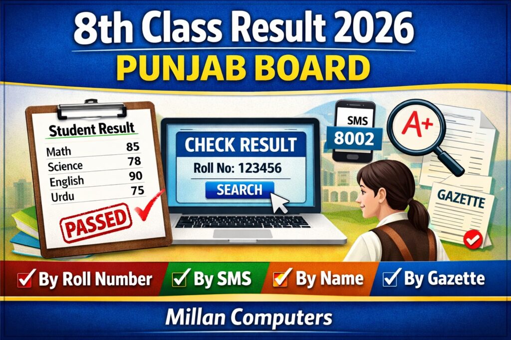 8th Class Result 2026 Punjab Board check online by roll number name SMS result card 8th Class Result 2026 Punjab Board check online by roll number name SMS result card