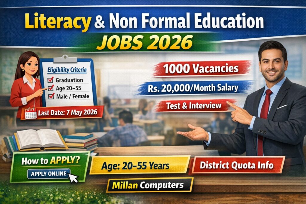 Literacy and Non Formal Education Jobs 2026 apply online Punjab 1000 teaching vacancies eligibility salary details