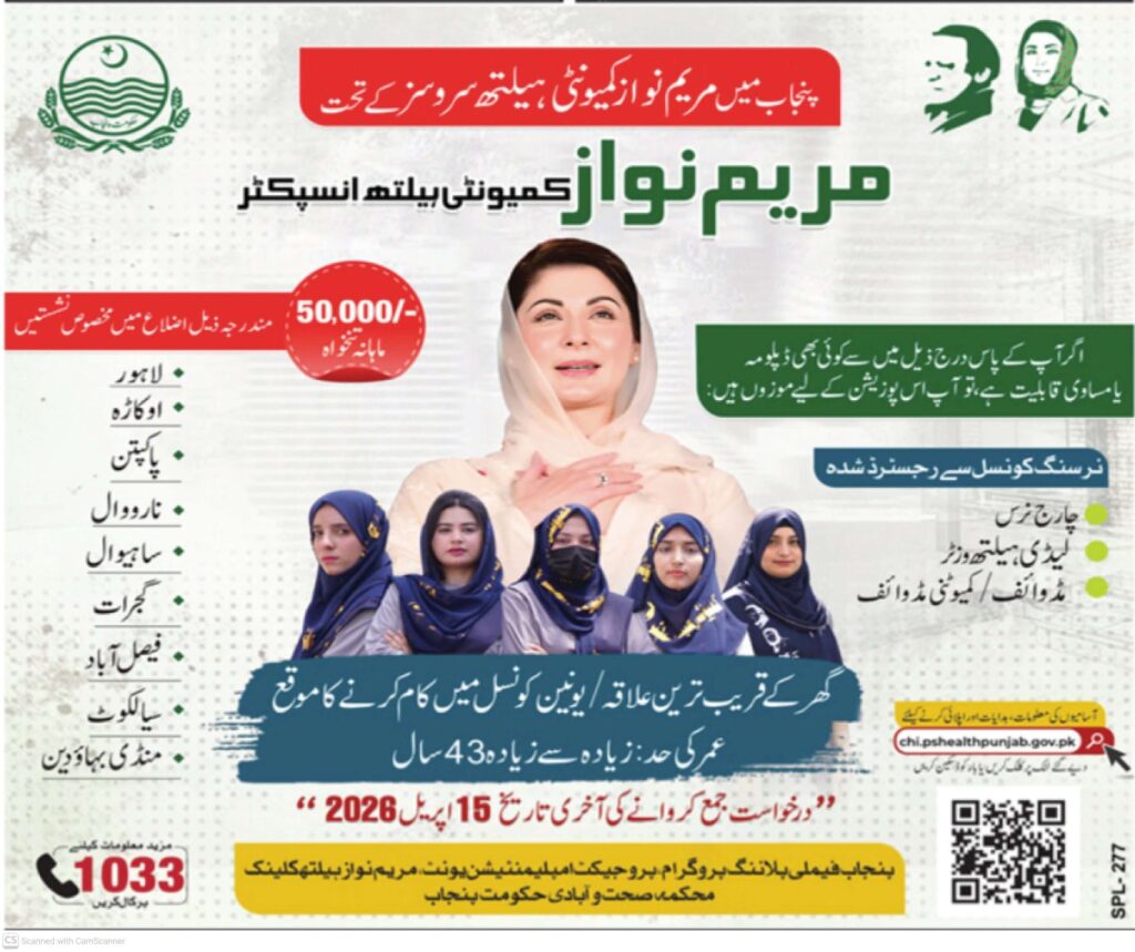 Maryam Nawaz Community Health Inspector CHI Jobs 2026