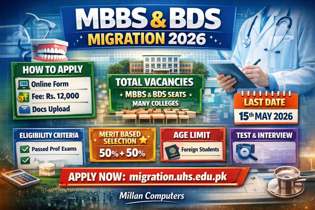 Official UHS Public Notice for MBBS and BDS Migration 2026 Vacant Seat Matrix