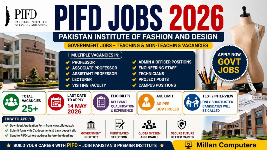 PIFD Jobs 2026 advertisement for teaching and non-teaching vacancies in Pakistan Institute of Fashion and Design Lahore