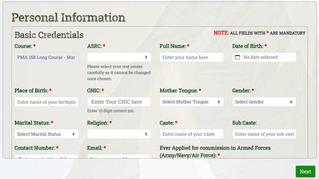 PMA Long Course 2026 eligibility criteria registration process Pakistan Army selection guide