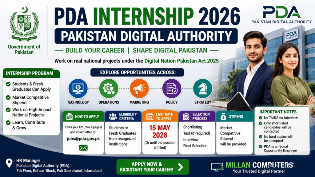 PDA Internship 2026 Pakistan apply online advertisement with eligibility stipend and deadline details
