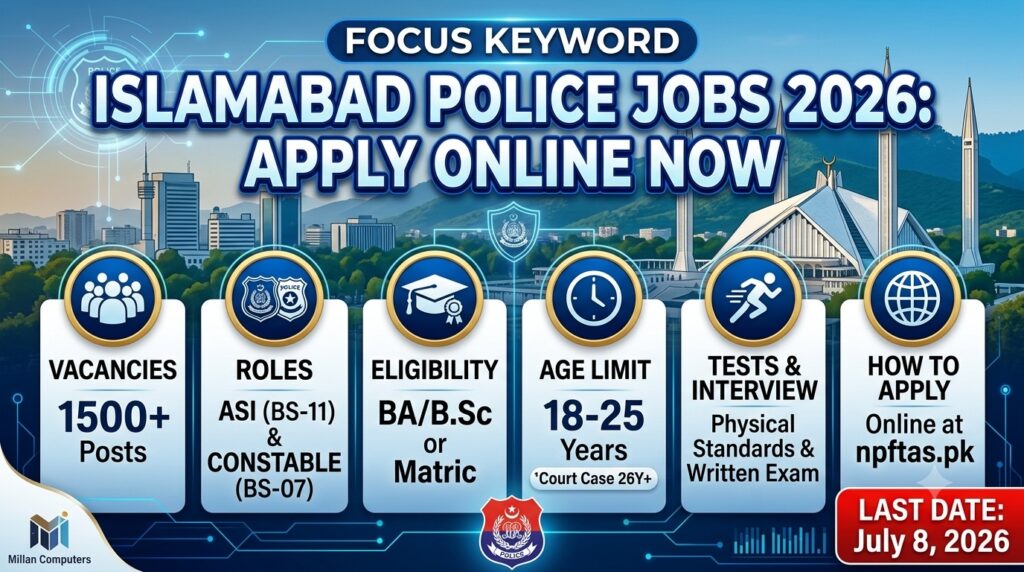 Official advertisement banner for Islamabad Police Jobs 2026 recruitment drive.