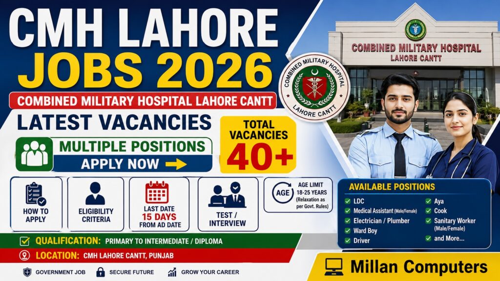 CMH Lahore Jobs 2026 latest vacancies in Combined Military Hospital Lahore Cantt with eligibility and application details