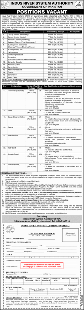 IRSA Jobs 2026 Telemetry Project Latest Government Vacancies in Pakistan
