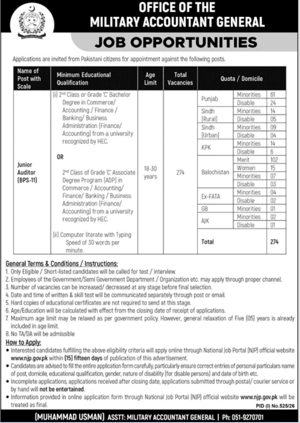 Military Accountant General Jobs 2026 Junior Auditor Recruitment Advertisement
