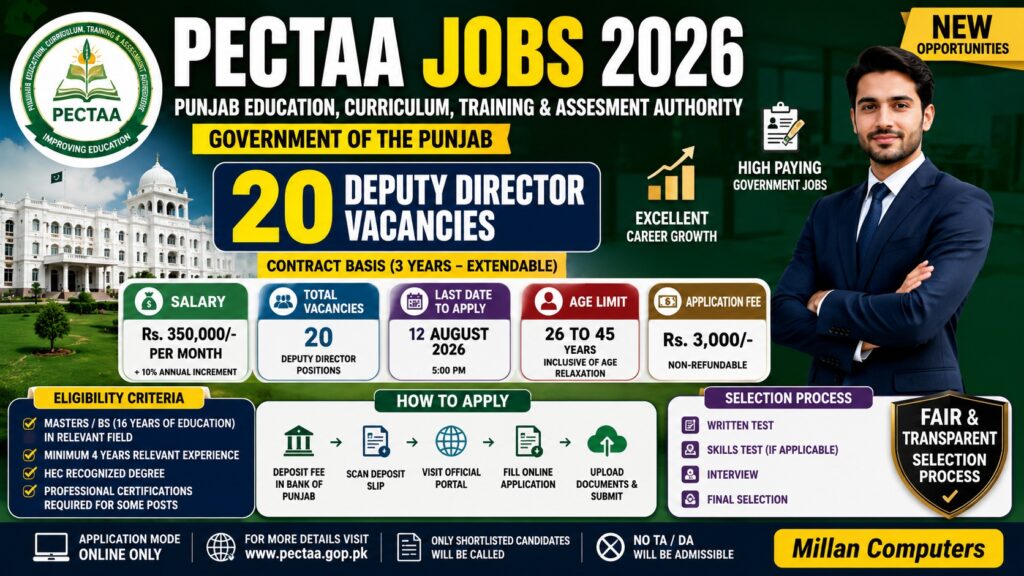 Official advertisement banner for PECTAA Jobs 2026 recruitment notification by Punjab Education Department