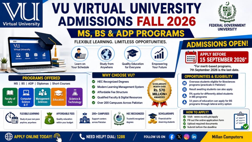 VU Admissions 2026 MS BS ADP Programs Virtual University Pakistan Apply Online