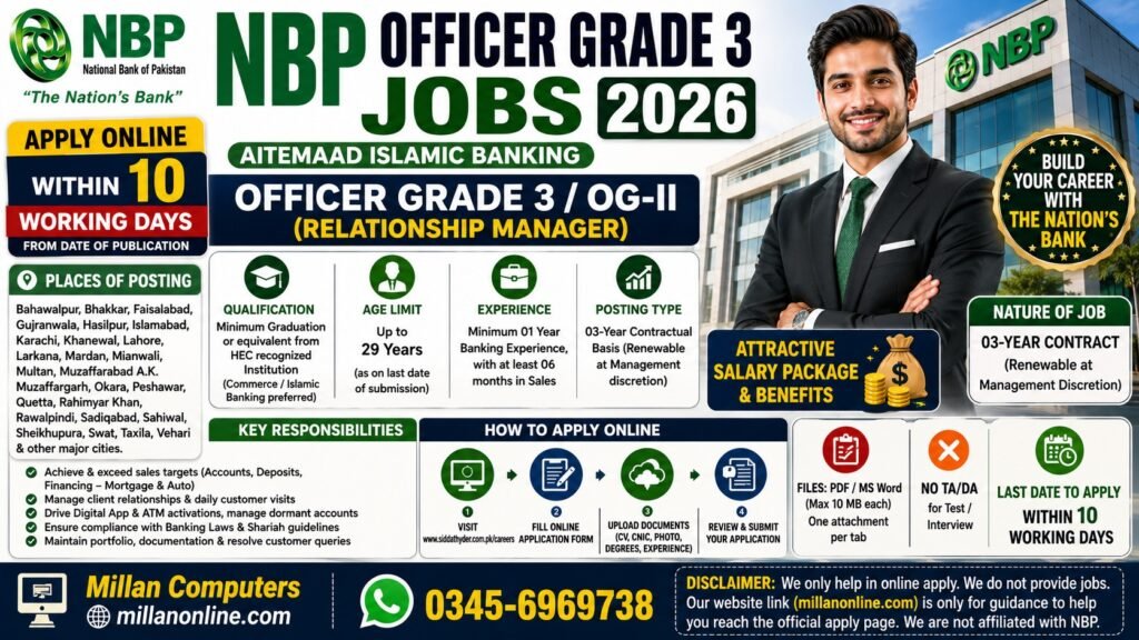 Advertisement of NBP Officer Grade 3 Jobs 2026 Official Notice