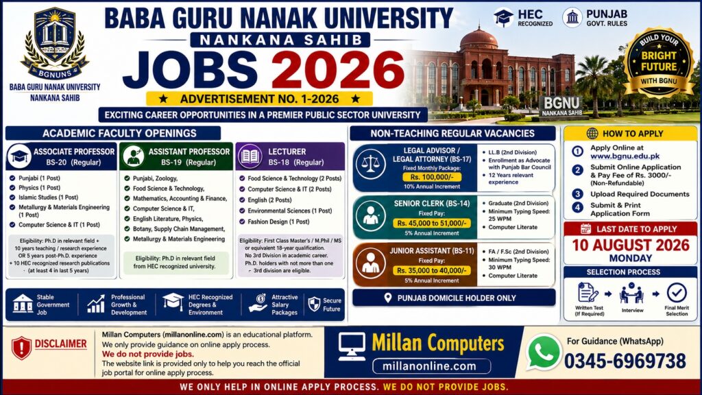 Baba Guru Nanak University Nankana Sahib Jobs 2026 Official Advertisement No 1 2026
