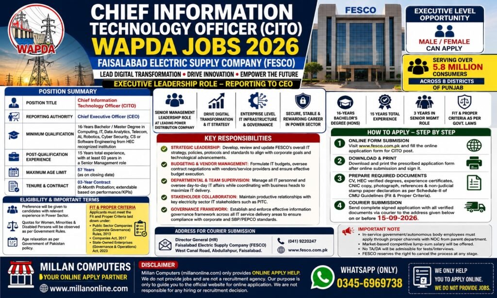 Chief Information technology Officer Wapda Jobs 2026 Apply Online