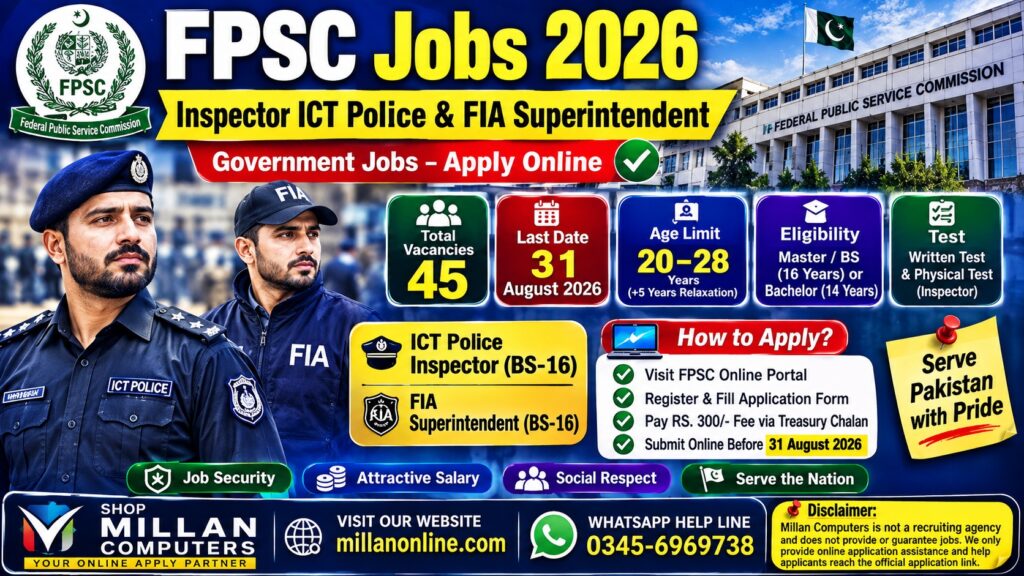 FPSC Jobs 2026 Advertisement for ICT Police Inspector and FIA Superintendent Posts