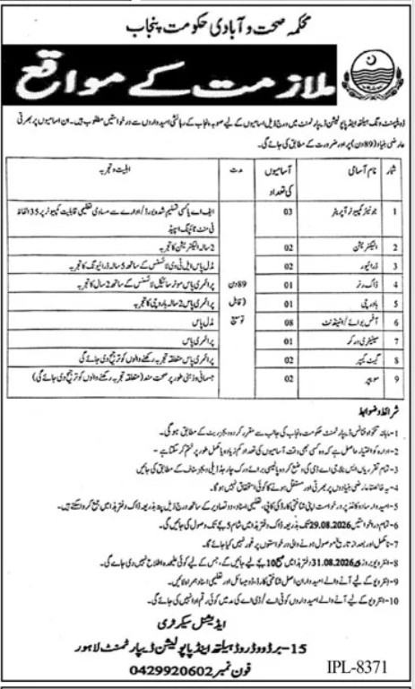 Health and Population Department Punjab Jobs 2026 Official Job Advertisement