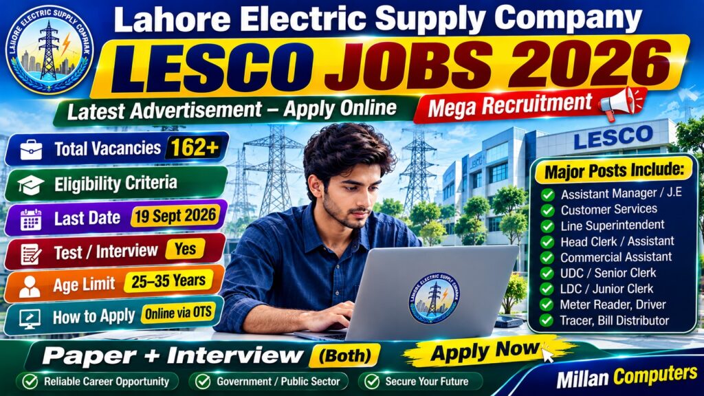 LESCO Jobs 2026 Advertisement showing official OTS application guidelines and eligibility criteria