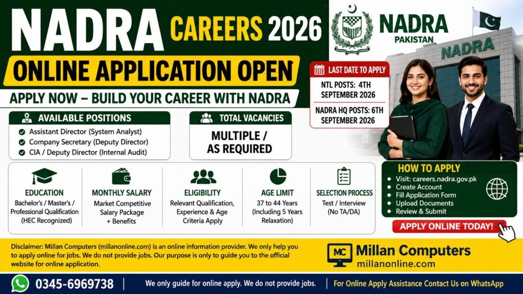 NADRA Careers 2026 Online Application Advertisement Banner