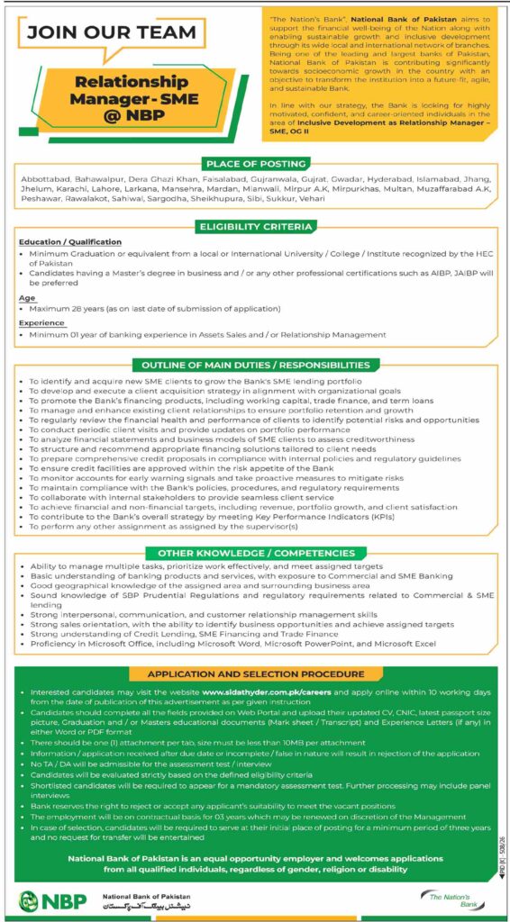 NBP Relationship Manager Jobs 2026 – SME OG-II Vacancies, Eligibility and Apply Online