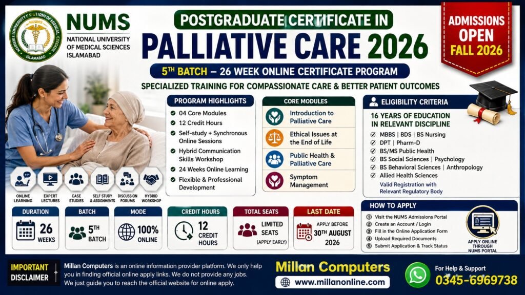 NUMS PG-CPC 2026 – Postgraduate Certificate in Palliative Care eligibility, fee and online admission