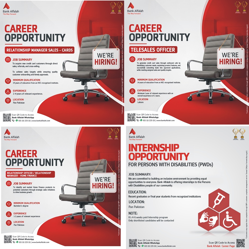 Official Bank Alfalah Careers 2026 Job Advertisement for Sales, Telesales, and PWD Internship Openings