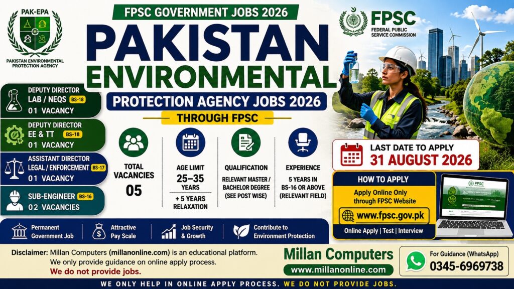 Pakistan Environmental Protection Agency Jobs 2026 FPSC Official Advertisement Notification