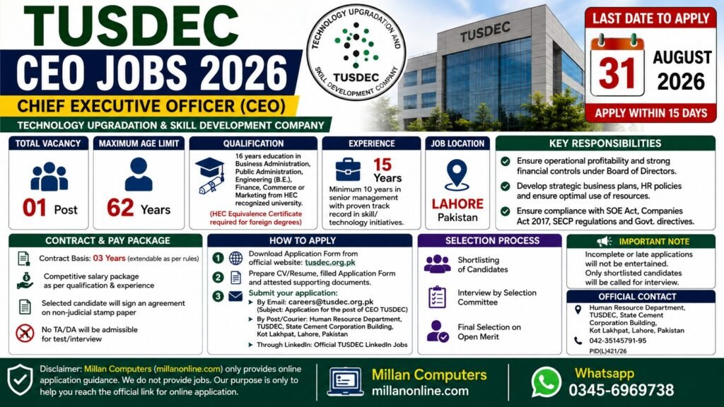 TUSDEC CEO Jobs 2026 Official Newspaper Advertisement