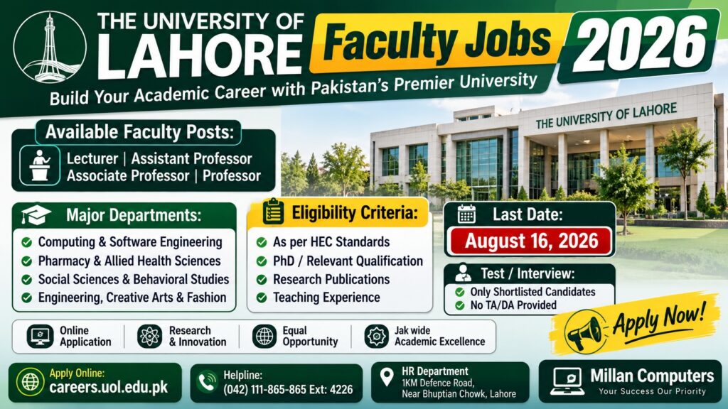 University of Lahore Faculty Jobs 2026 Official Advertisement Notice