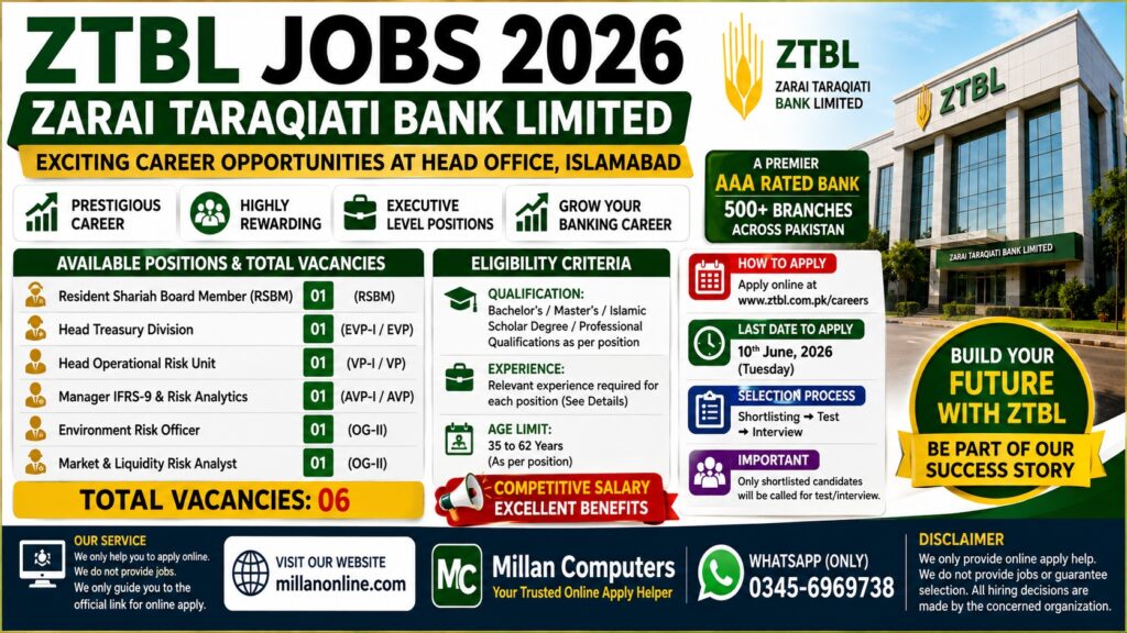 ZTBL Jobs 2026 Career Advertisement Zarai Taraqiati Bank Limited