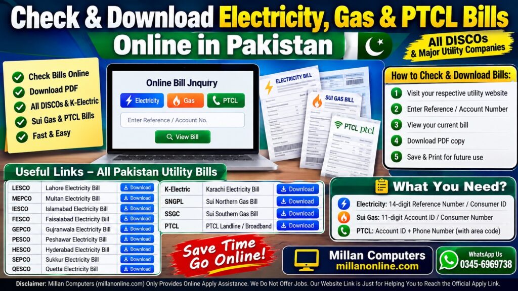Check online bills in Pakistan dashboard for electricity gas and PTCL