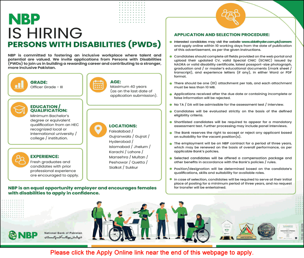 Disable Person Jobs NBP Punjab Pakistan Advertisement Banner