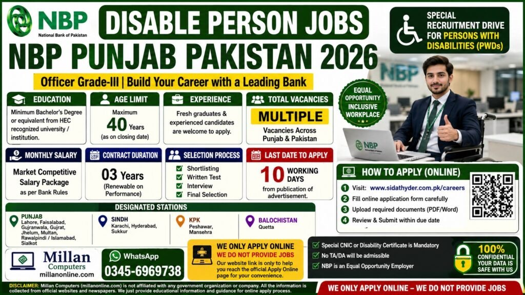 Disable Person Jobs NBP Punjab Pakistan Advertisement Banner