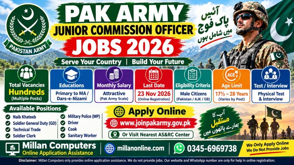Junior Commission Officer Pak Army Jobs 2026 Advertisement