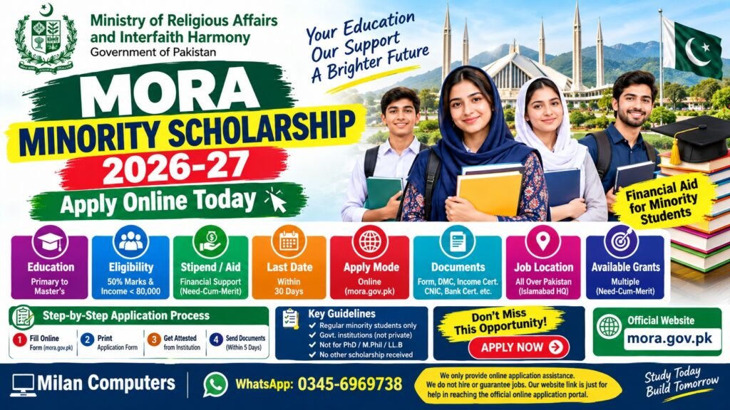 MORA Minority Scholarship 2026-27 official advertisement for educational financial assistance