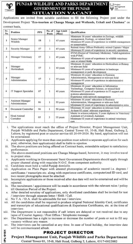 Punjab Wildlife Jobs 2026 Official Advertisement Notice
