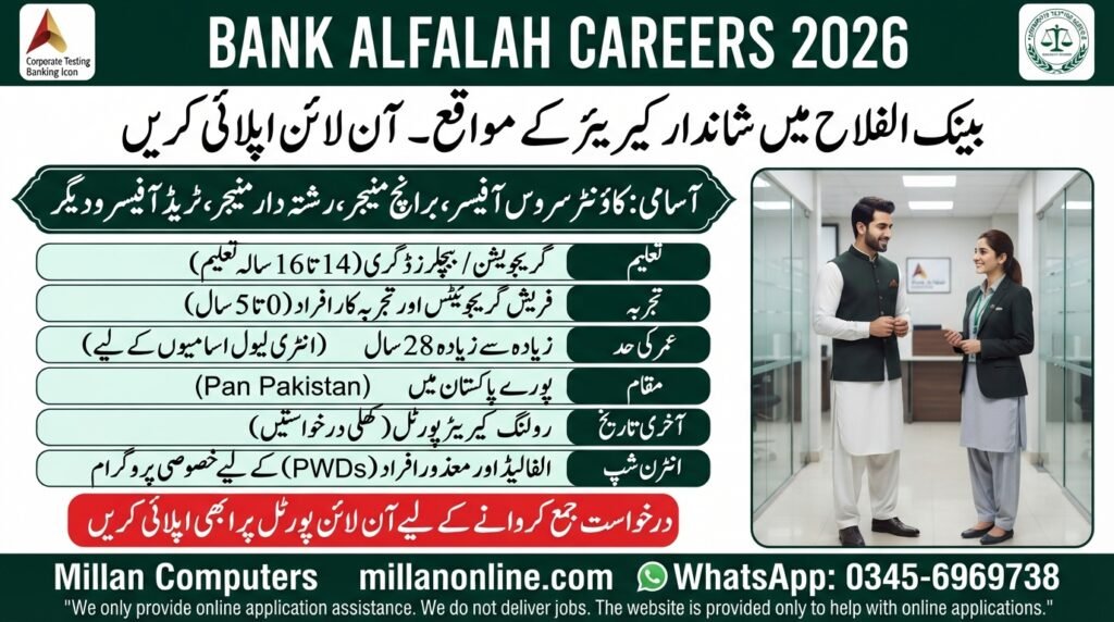 Bank Alfalah Careers 2026 job recruitment portal banner showcasing banking career opportunities in Pakistan