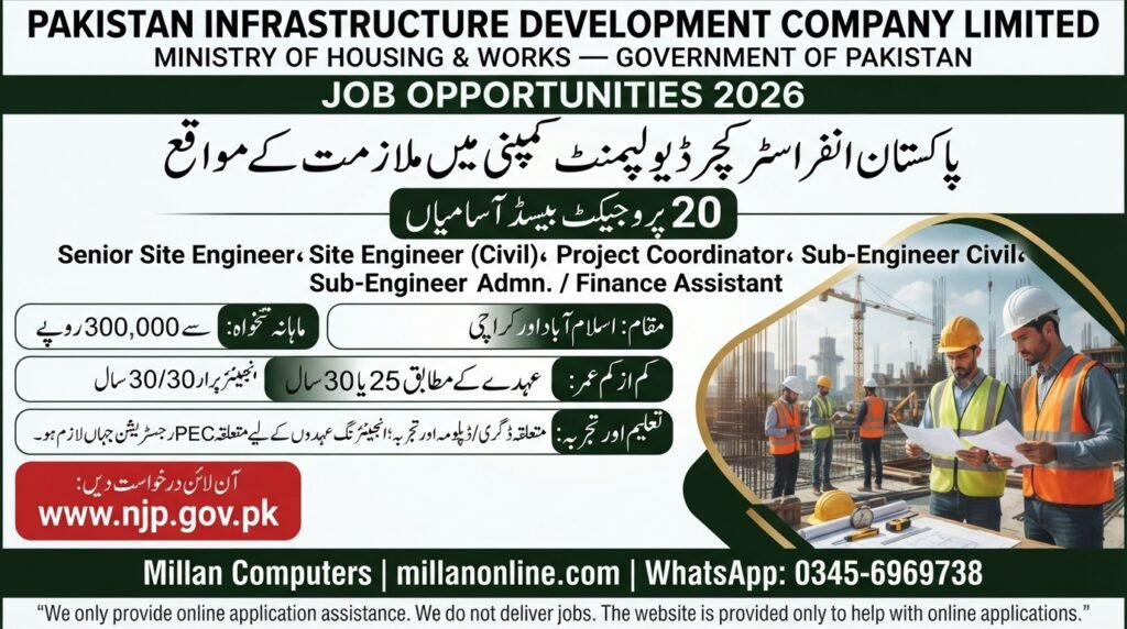 PIDCL Jobs 2026 advertisement showing 20 project-based vacancies in Islamabad and Karachi