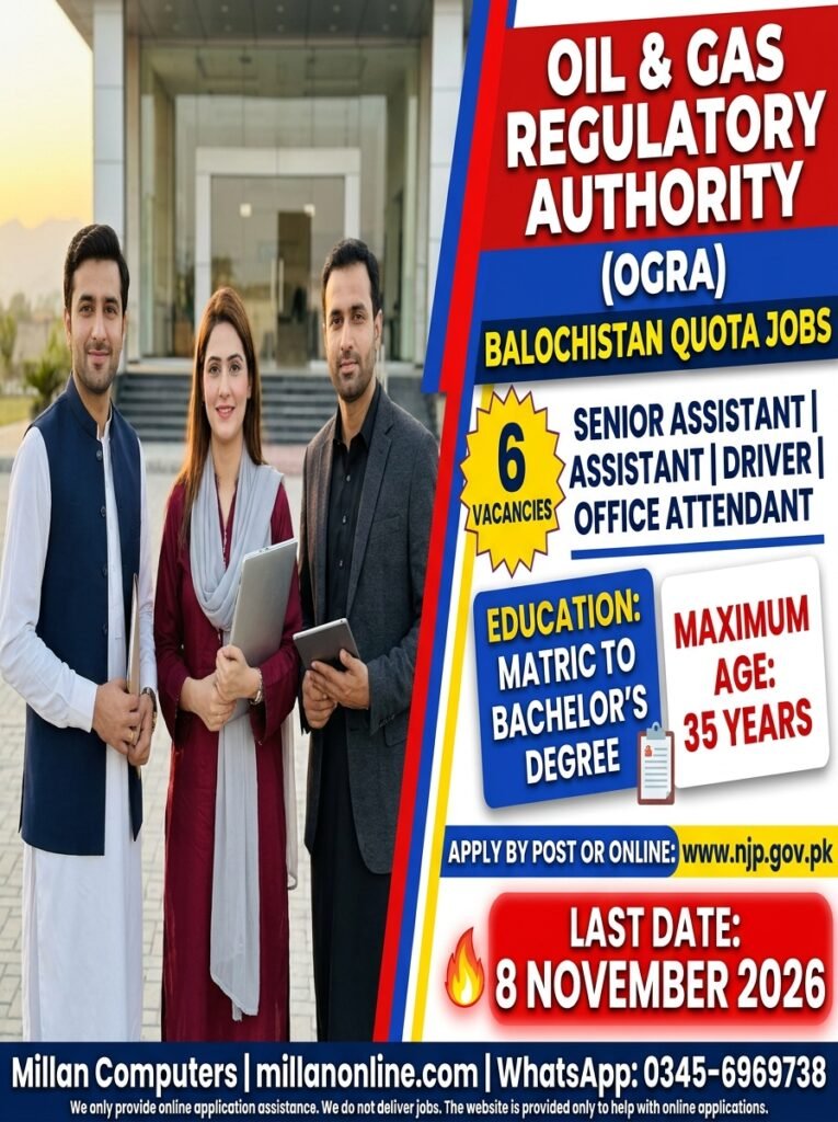 OGRA Jobs 2026 thumbnail showing office staff in front of a regulatory office with vacancies, age limit and last date