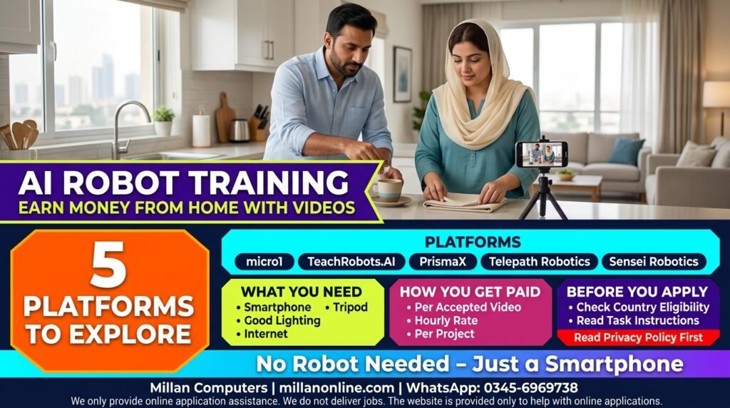 A man and a woman recording a household task on a smartphone for AI robot training at home