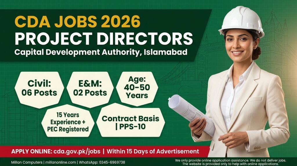 Female engineer holding blueprints beside CDA Jobs 2026 Project Director vacancy details