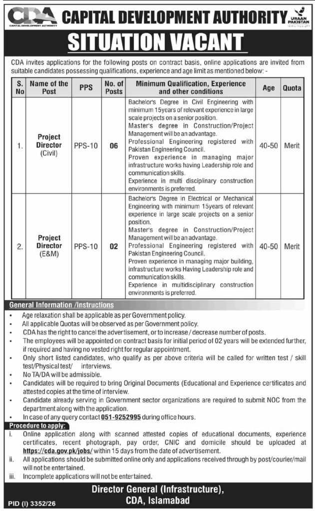 Female engineer holding blueprints beside CDA Jobs 2026 Project Director vacancy details