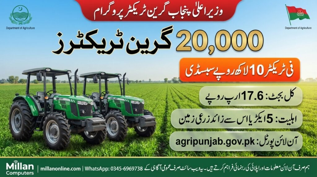 CM Punjab Maryam Nawaz Green Tractor Program 10 Lakh Subsidy 20000 Tractors Official Poster