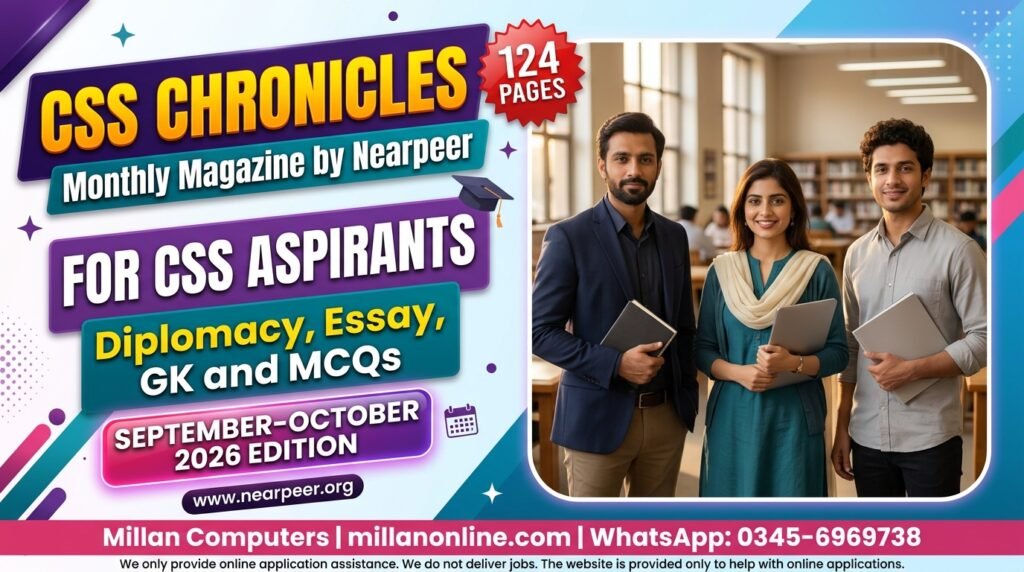 CSS Chronicles 2026 magazine thumbnail showing three young professionals in a university library