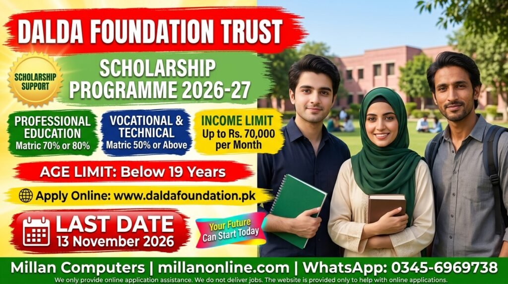 Dalda Foundation Scholarship 2026-27 thumbnail showing eligibility details, age limit and last date of 13 November 2026