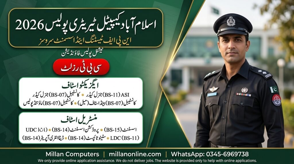 ICT Police Result 2026 thumbnail showing executive and ministerial post list with police officer visual