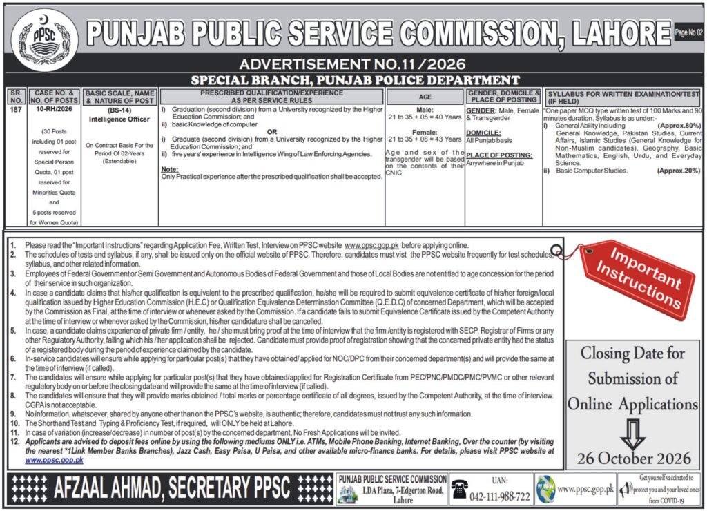 Plainclothes officer reviewing documents beside an information panel for Intelligence Officer Jobs 2026 PPSC Punjab Police Special Branch